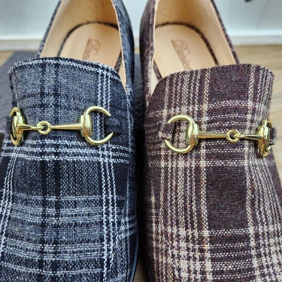 🩵NWOB Dunion Brown Plaid Chain Decorated Dressy Loafers Size 8 - Picture 5 of 15